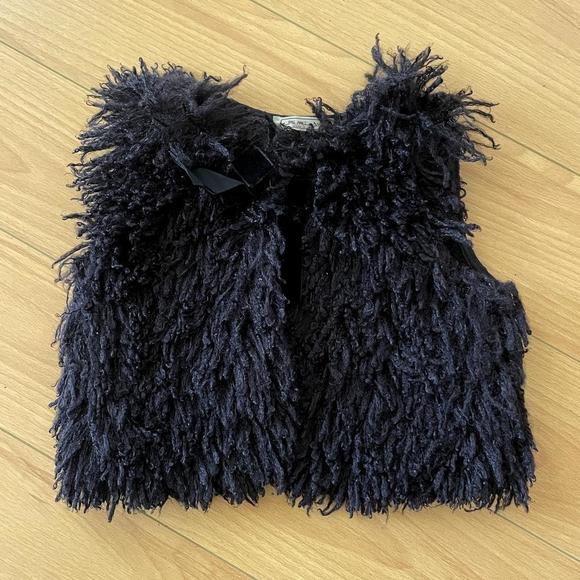 Mi Mi Sol KIDS designer made in Italy black shaggy vest top - Picture 5 of 7